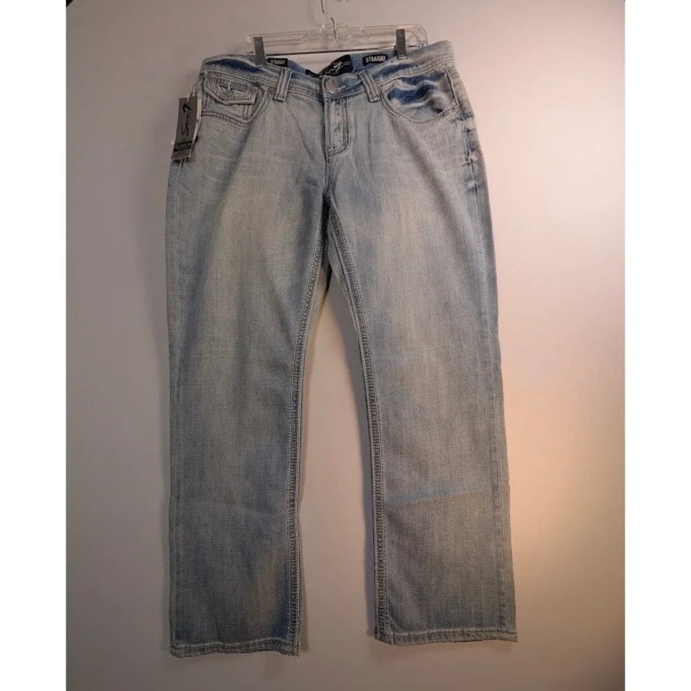 Seven 7 Jeans Mens 36x32 (Fits 38.5x31.5) Blue Flap Pockets Thick Stitch Soft